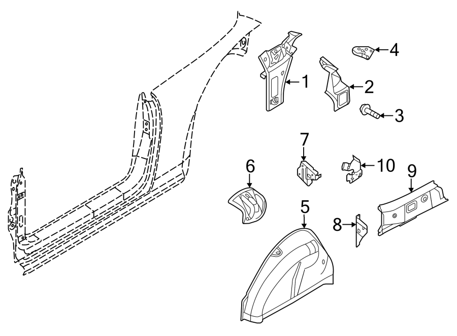 3Quarter panel. Inner structure.https://images.simplepart.com/images/parts/motor/fullsize/9212910.png