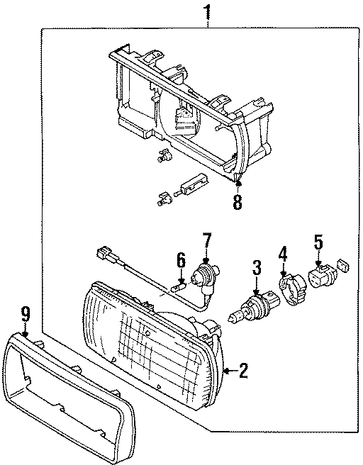 Full size assembly image of FRONT LAMPS. HEADLAMP COMPONENTS. (1/1)