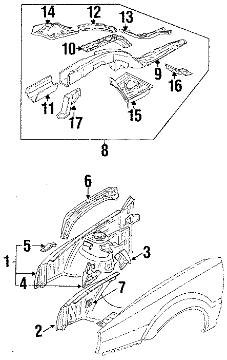 Full size assembly image of FENDER. STRUCTURAL COMPONENTS & RAILS. (1/1)