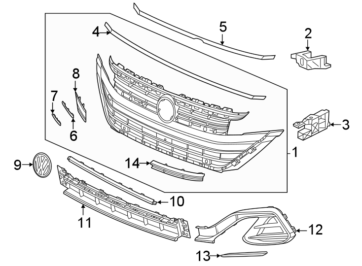 14Front bumper & grille. Grille & components.https://images.simplepart.com/images/parts/motor/fullsize/9219018.png