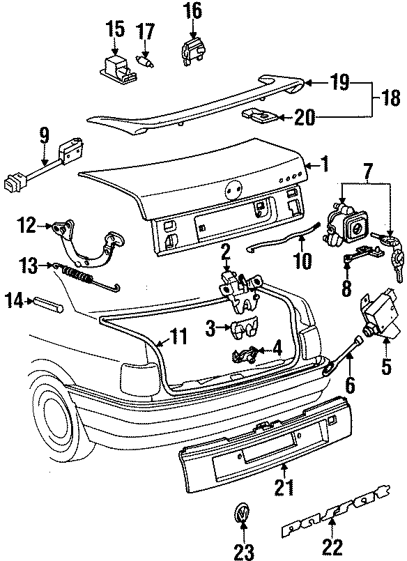 TRUNK LID. EXTERIOR TRIM. LID & COMPONENTS.