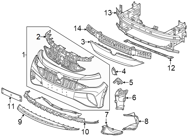 13Front bumper & grille. Bumper & components.https://images.simplepart.com/images/parts/motor/fullsize/9237007.png