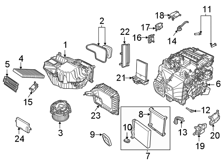 8Air conditioner & heater. Evaporator & heater components.https://images.simplepart.com/images/parts/motor/fullsize/9237085.png