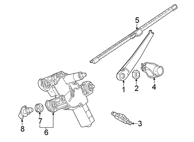 8Lift gate. Rear wiper components.https://images.simplepart.com/images/parts/motor/fullsize/9237620.png