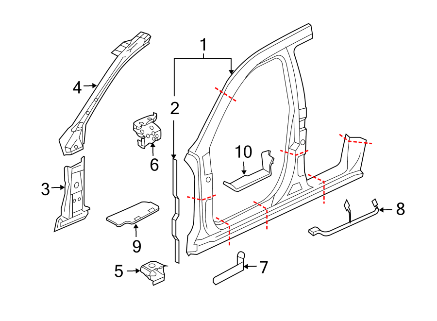 1PILLARS. ROCKER & FLOOR. APERTURE PANEL. HINGE PILLAR.https://images.simplepart.com/images/parts/motor/fullsize/9240600.png