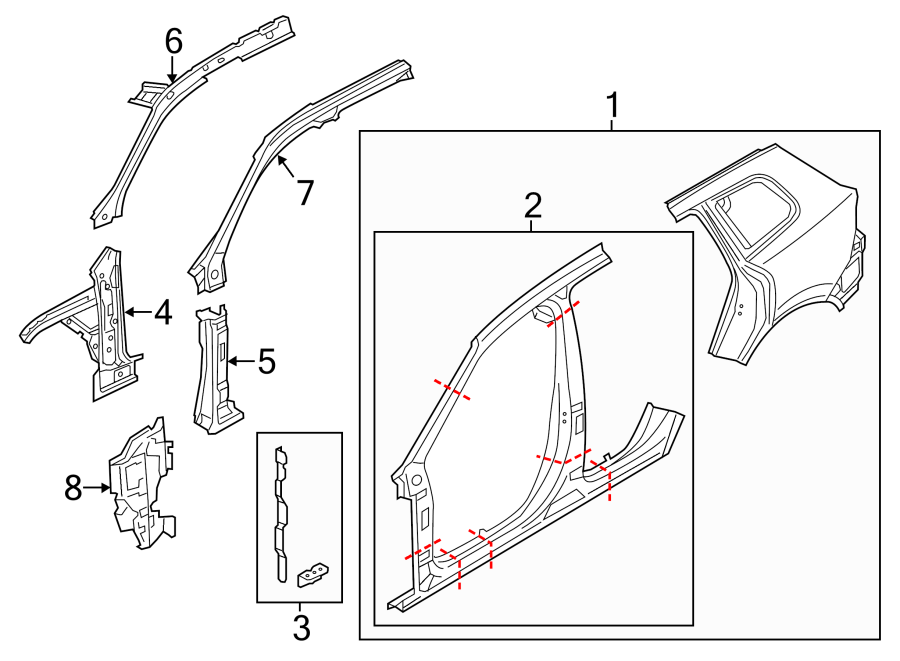 7PILLARS. ROCKER & FLOOR. HINGE PILLAR. UNISIDE.https://images.simplepart.com/images/parts/motor/fullsize/9242560.png