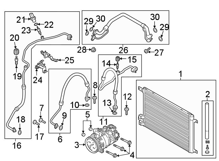 16Air conditioner & heater. Compressor & lines. Condenser.https://images.simplepart.com/images/parts/motor/fullsize/9244085.png