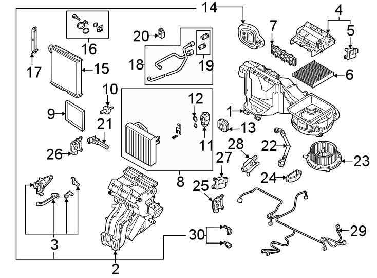 30Air conditioner & heater. Evaporator & heater components.https://images.simplepart.com/images/parts/motor/fullsize/9244095.png