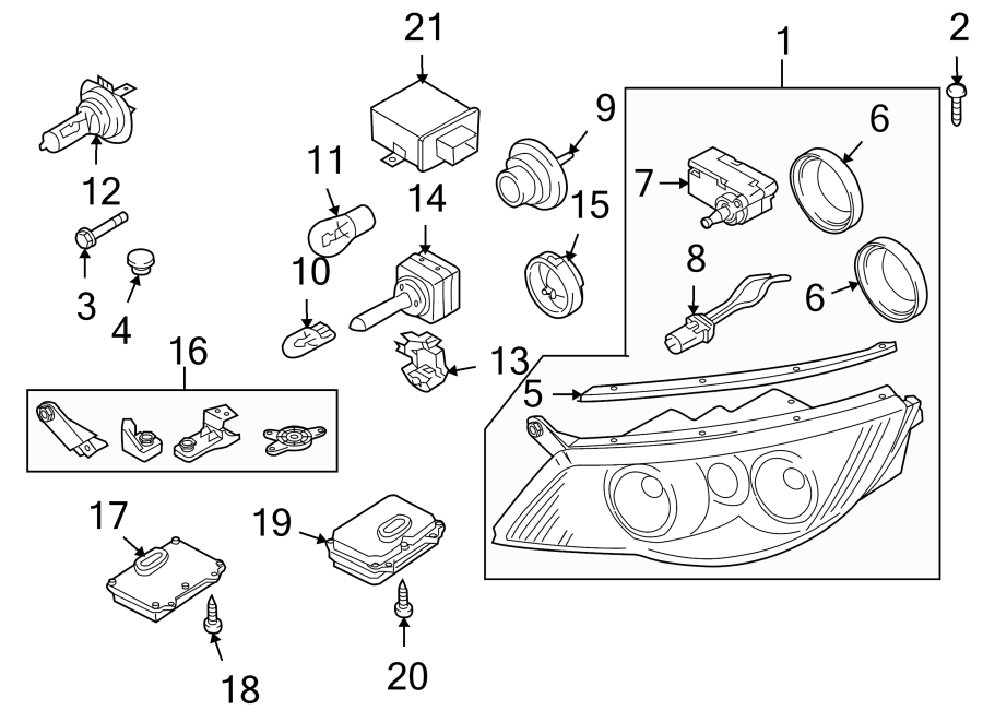 21FRONT LAMPS. HEADLAMP COMPONENTS.https://images.simplepart.com/images/parts/motor/fullsize/9245025.png