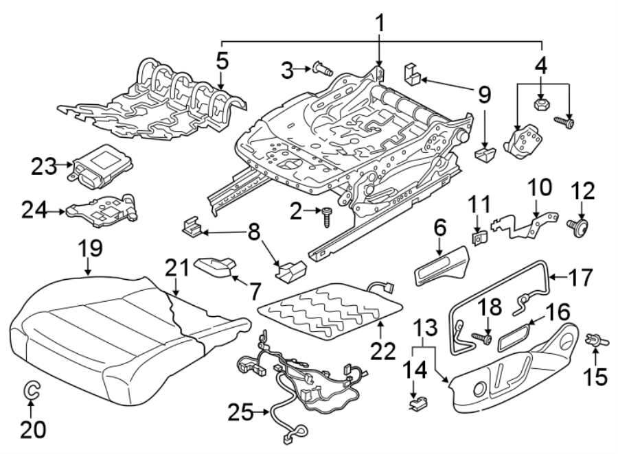 Seats & tracks. Front seat components.