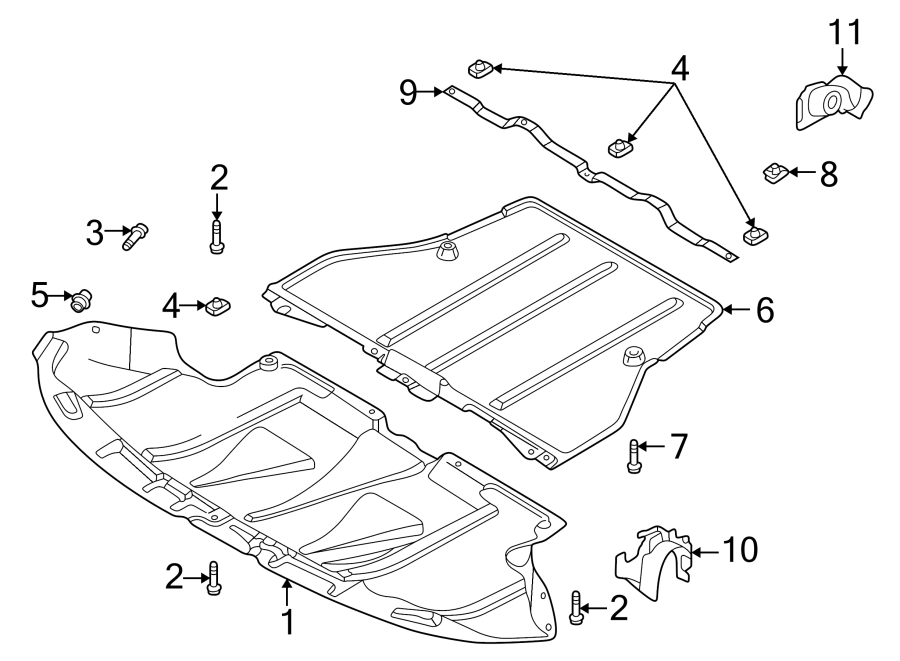 RADIATOR SUPPORT. SPLASH SHIELDS.