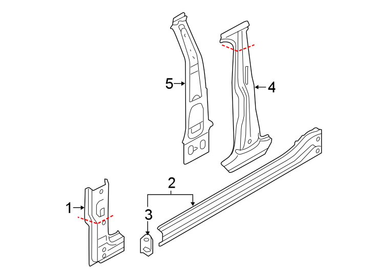 Pillars. Rocker & floor. Center pillar. Hinge pillar.