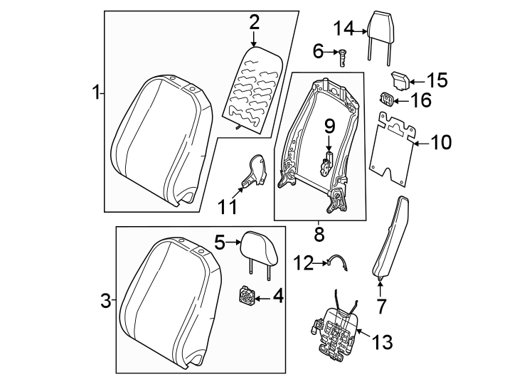 Seats & tracks. Front seat components.