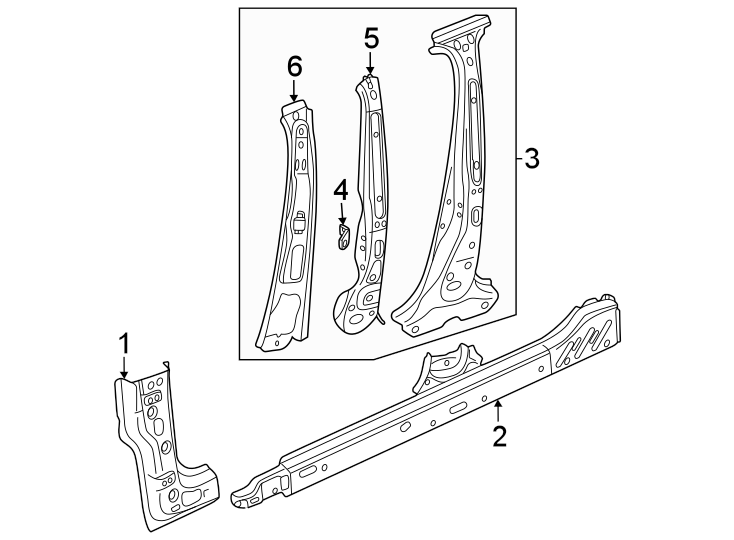 6Pillars. Rocker & floor. Center pillar. Hinge pillar.https://images.simplepart.com/images/parts/motor/fullsize/9253495.png