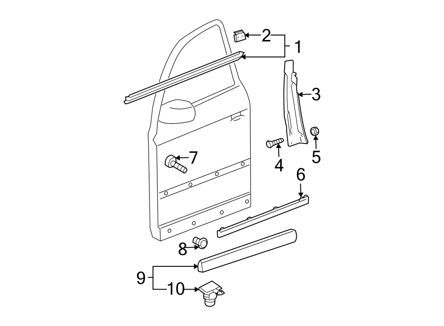 7FRONT DOOR. EXTERIOR TRIM.https://images.simplepart.com/images/parts/motor/fullsize/9255540.png