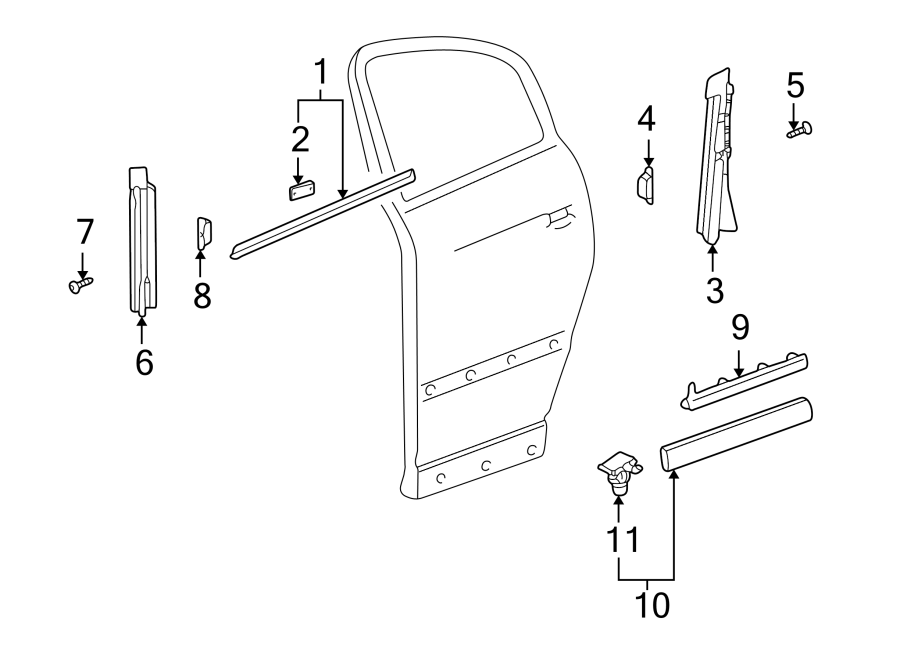 10REAR DOOR. EXTERIOR TRIM.https://images.simplepart.com/images/parts/motor/fullsize/9255570.png