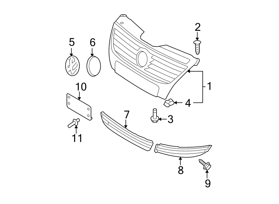 5FRONT BUMPER & GRILLE. GRILLE & COMPONENTS.https://images.simplepart.com/images/parts/motor/fullsize/9256010.png