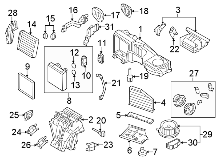 26AIR CONDITIONER & HEATER. EVAPORATOR & HEATER COMPONENTS.https://images.simplepart.com/images/parts/motor/fullsize/9257137.png