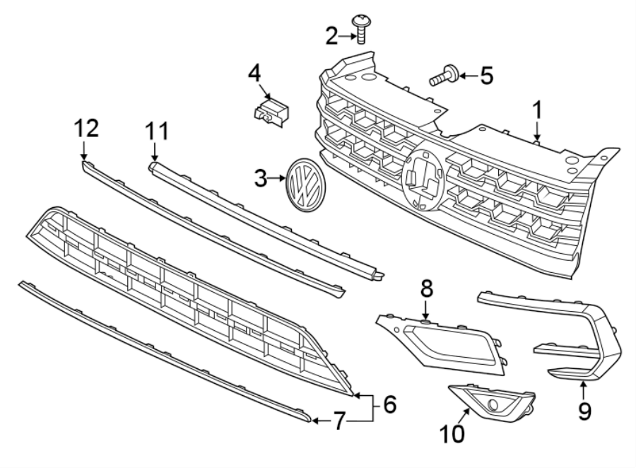 1FRONT BUMPER & GRILLE. GRILLE & COMPONENTS.https://images.simplepart.com/images/parts/motor/fullsize/9265030.png