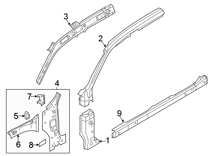 9Pillars. Rocker & floor. Hinge pillar.https://images.simplepart.com/images/parts/motor/fullsize/9267600.png