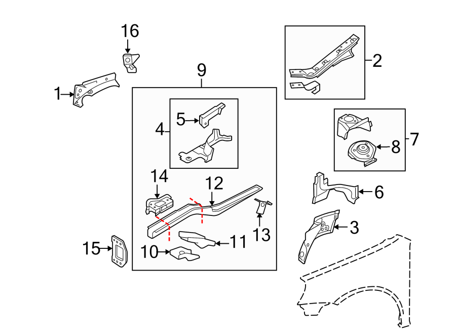 FENDER. STRUCTURAL COMPONENTS & RAILS.