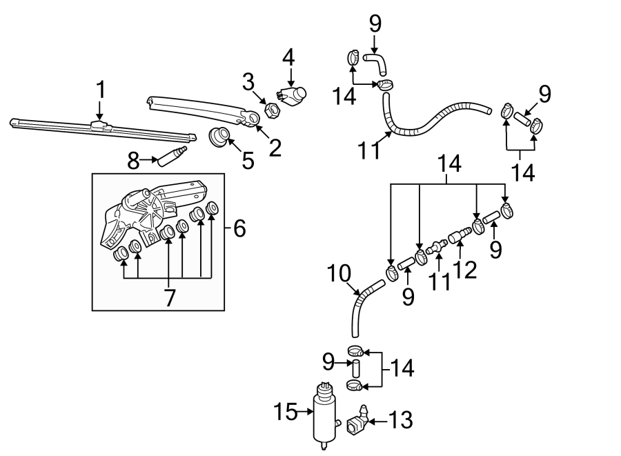 15Lift gate. Wiper & washer components.https://images.simplepart.com/images/parts/motor/fullsize/9274800.png