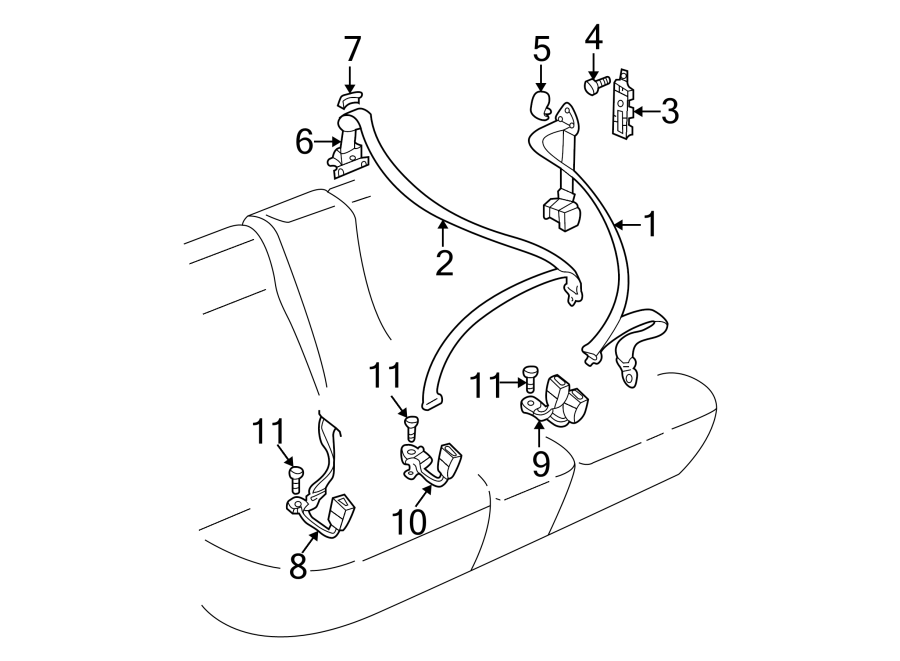 11RESTRAINT SYSTEMS. REAR SEAT BELTS.https://images.simplepart.com/images/parts/motor/fullsize/9276500.png