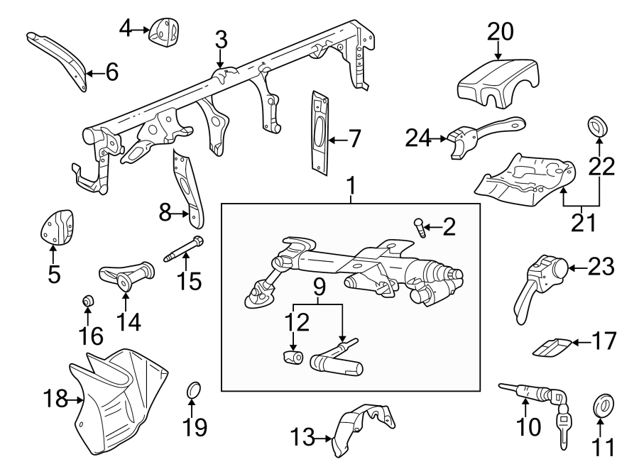 10Steering column assembly.https://images.simplepart.com/images/parts/motor/fullsize/9277400.png