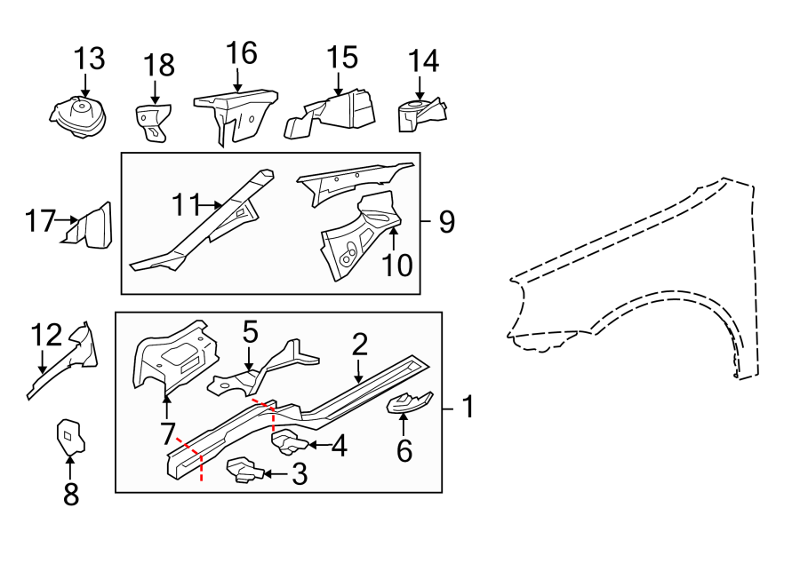 13FENDER. STRUCTURAL COMPONENTS & RAILS.https://images.simplepart.com/images/parts/motor/fullsize/9278105.png