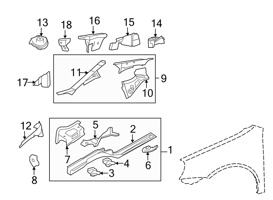 FENDER. STRUCTURAL COMPONENTS & RAILS.