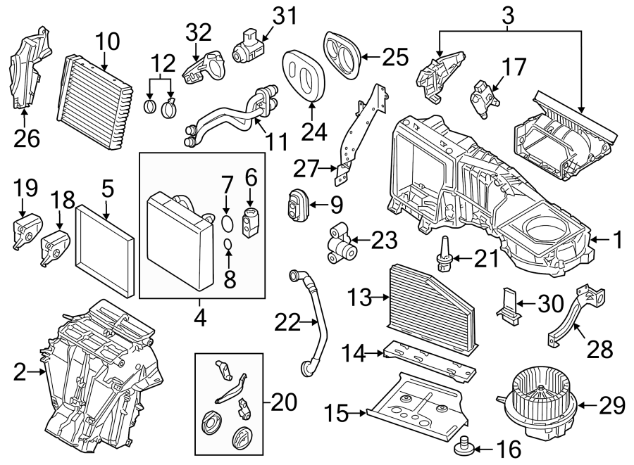 32AIR CONDITIONER & HEATER. EVAPORATOR & HEATER COMPONENTS.https://images.simplepart.com/images/parts/motor/fullsize/9281105.png