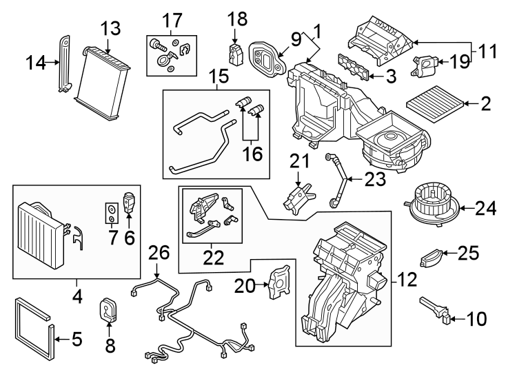 22Air conditioner & heater. Evaporator & heater components.https://images.simplepart.com/images/parts/motor/fullsize/9285090.png