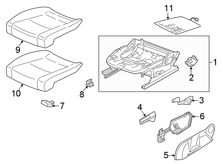 Seats & tracks. Front seat components.