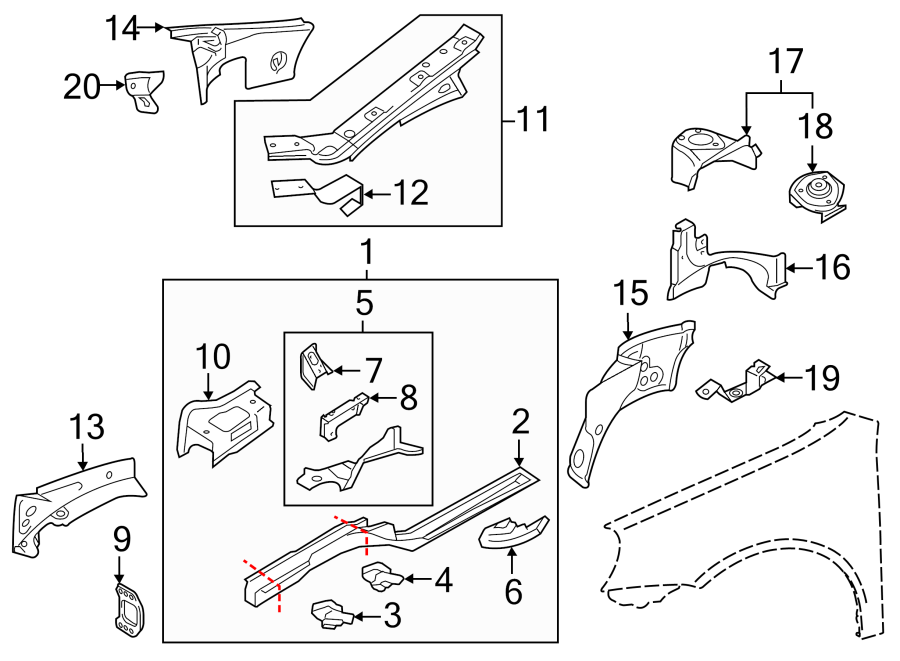 FENDER. STRUCTURAL COMPONENTS & RAILS.