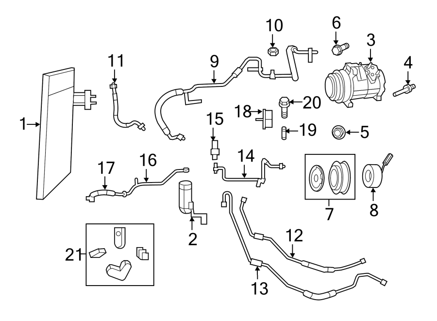 21AIR CONDITIONER & HEATER. COMPRESSOR & LINES. CONDENSER.https://images.simplepart.com/images/parts/motor/fullsize/9295107.png