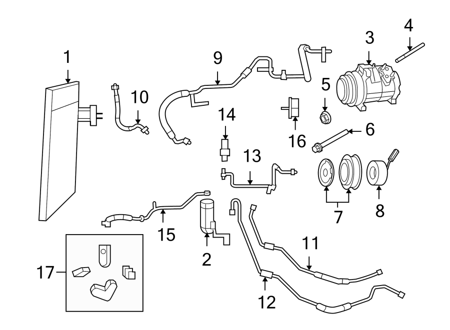 11AIR CONDITIONER & HEATER. COMPRESSOR & LINES. CONDENSER.https://images.simplepart.com/images/parts/motor/fullsize/9295115.png