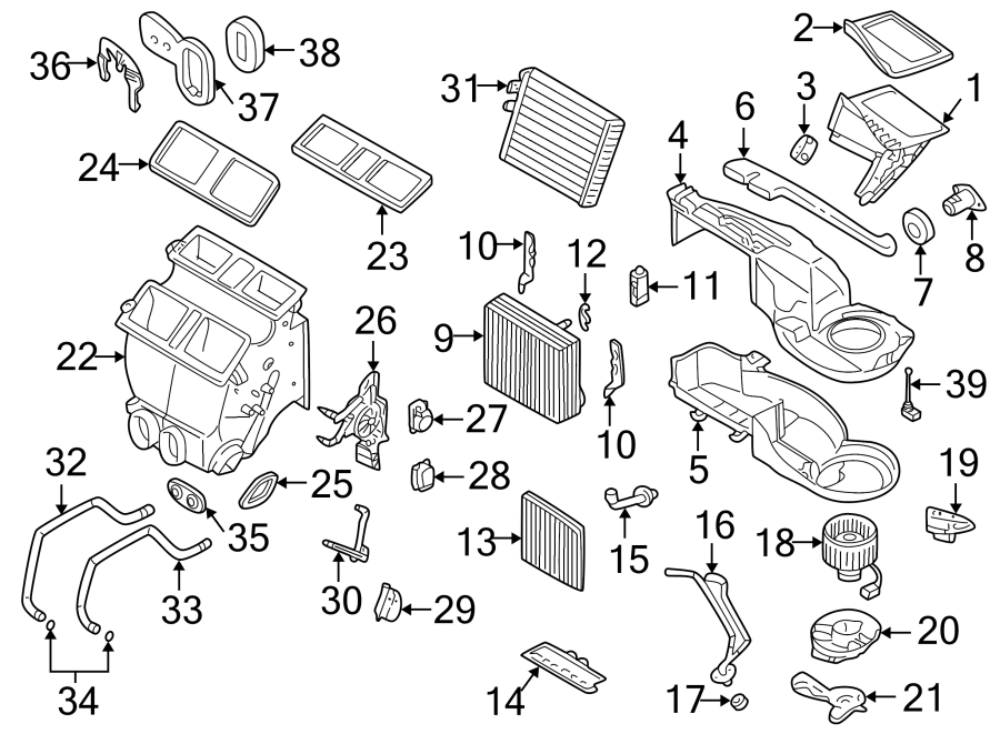 11Air conditioner & heater. Evaporator & heater components.https://images.simplepart.com/images/parts/motor/fullsize/9712105.png