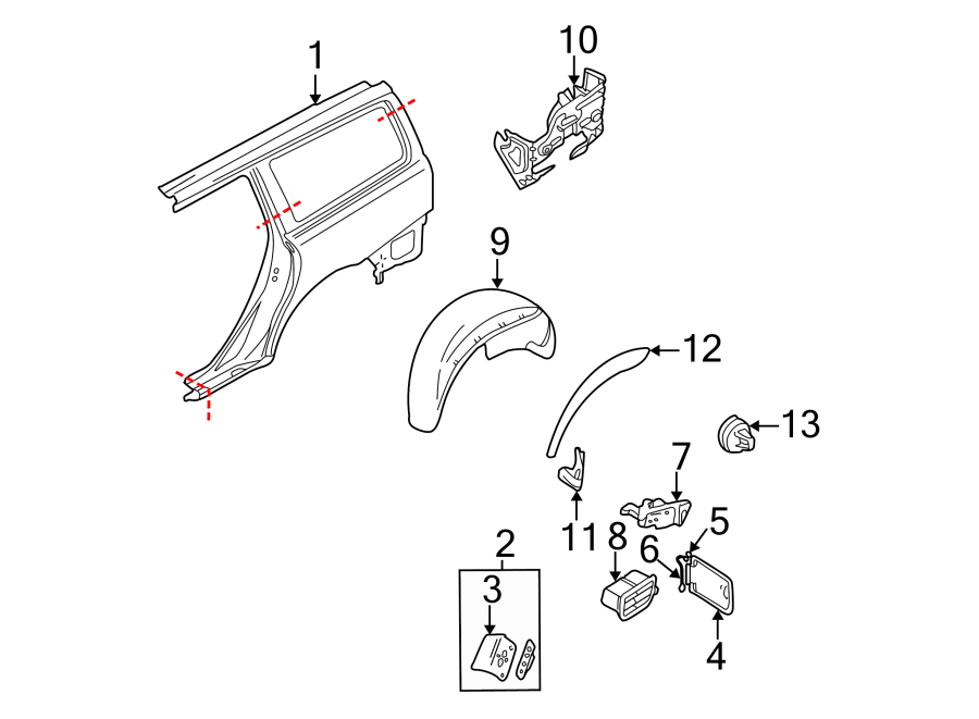 13EXTERIOR TRIM. QUARTER PANEL & COMPONENTS.https://images.simplepart.com/images/parts/motor/fullsize/9712580.png