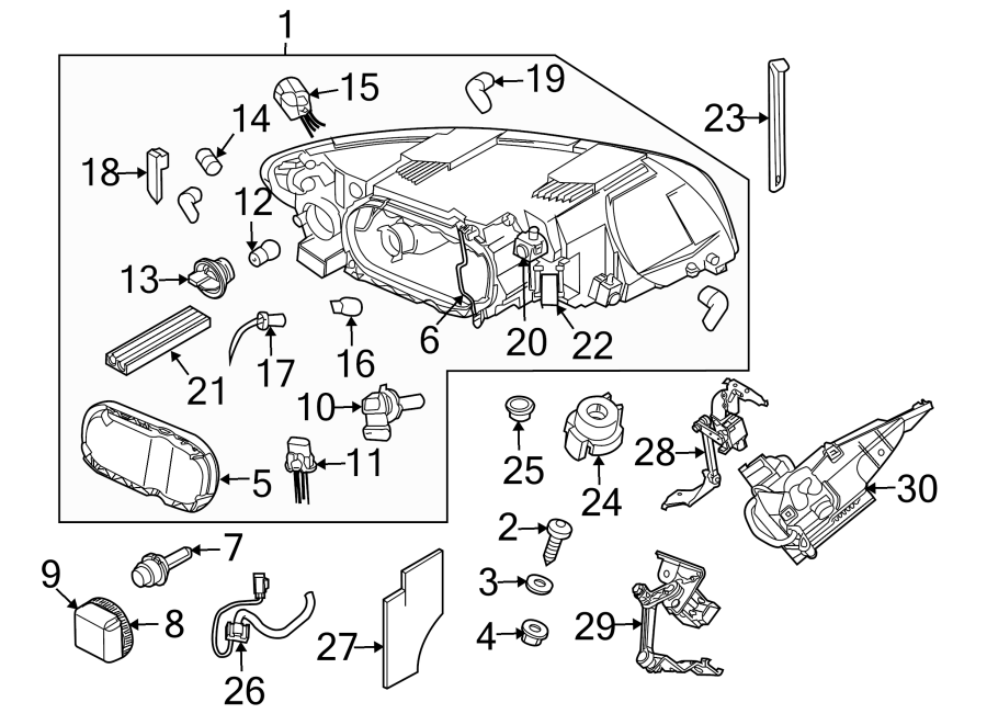 4FRONT LAMPS. HEADLAMP COMPONENTS.https://images.simplepart.com/images/parts/motor/fullsize/9714020.png