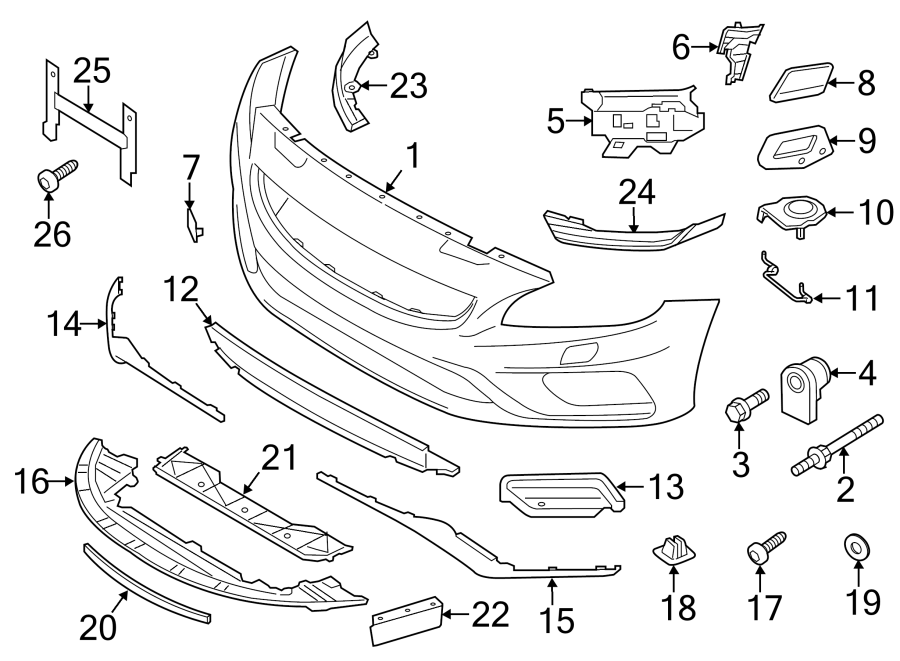 25FRONT BUMPER & GRILLE. BUMPER & COMPONENTS.https://images.simplepart.com/images/parts/motor/fullsize/9716008.png