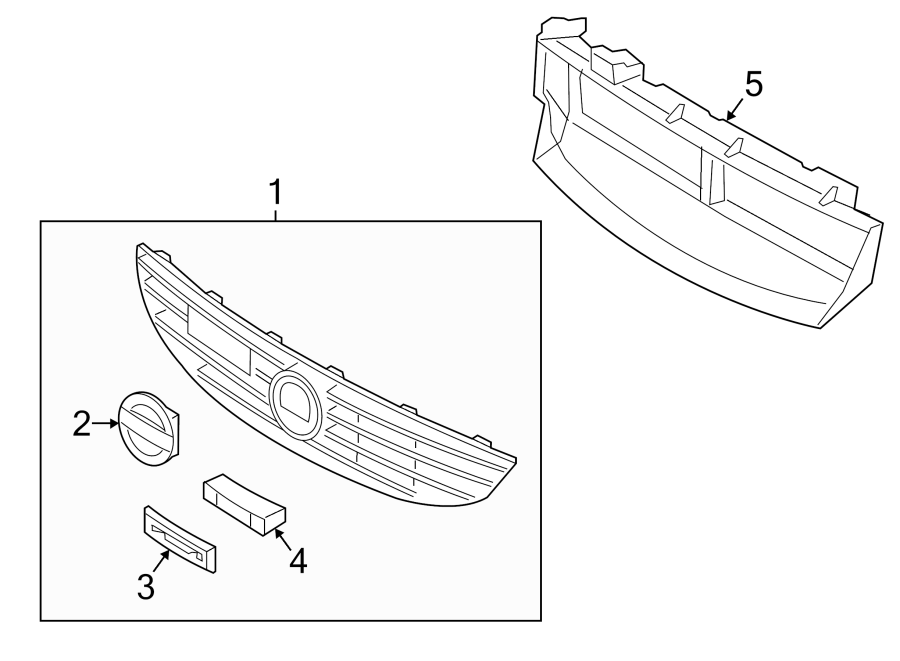 5FRONT BUMPER & GRILLE. GRILLE & COMPONENTS.https://images.simplepart.com/images/parts/motor/fullsize/9716013.png