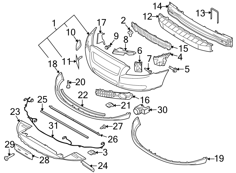 28FRONT BUMPER & GRILLE. BUMPER & COMPONENTS.https://images.simplepart.com/images/parts/motor/fullsize/9721005.png