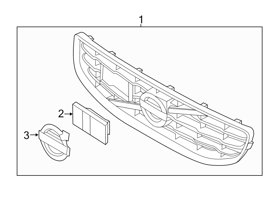 3FRONT BUMPER & GRILLE. GRILLE & COMPONENTS.https://images.simplepart.com/images/parts/motor/fullsize/9721011.png