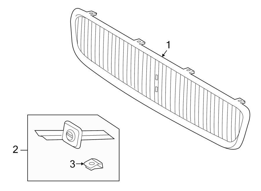 2FRONT BUMPER & GRILLE. GRILLE & COMPONENTS.https://images.simplepart.com/images/parts/motor/fullsize/9735015.png