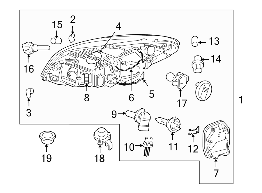 Front lamps. Headlamp components.