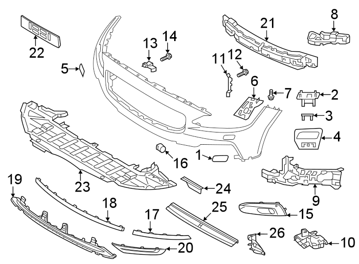 Front bumper & grille. Bumper & components.