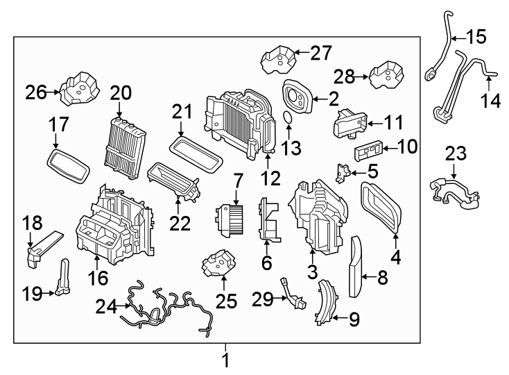 18Air conditioner & heater. Evaporator & heater components.https://images.simplepart.com/images/parts/motor/fullsize/9785120.png