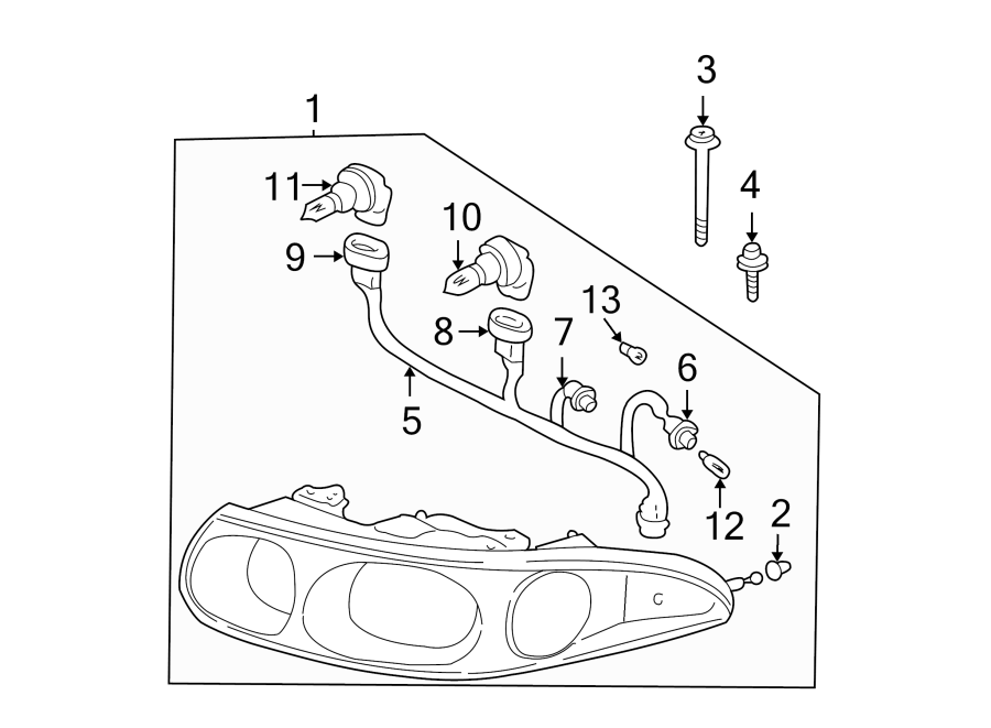 Diagram FRONT LAMPS. HEADLAMP COMPONENTS. for your 2007 GMC Sierra 1500 Classic SLE Standard Cab Pickup  