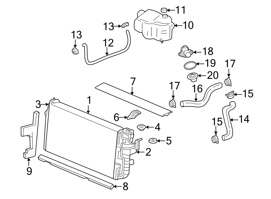 Diagram Radiator & components. for your 2005 GMC Sierra 1500   