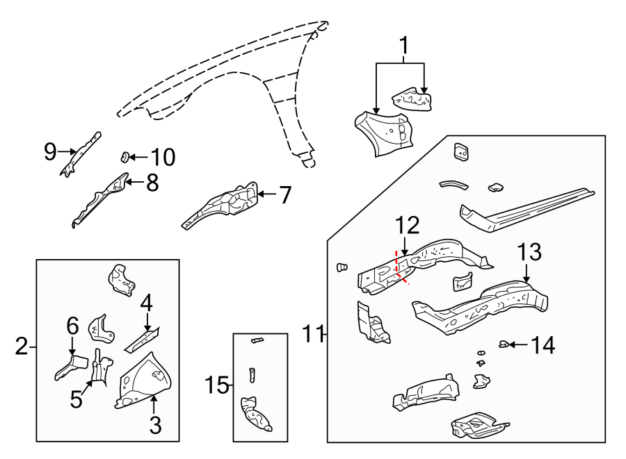 Diagram Fender. Structural components & rails. for your 2021 Cadillac XT4   